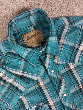 Wrangler XL Western Fashion Pearl Snap Plaid Mens Shirt